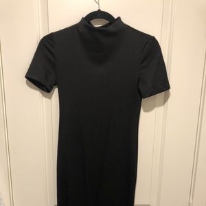 Hight Collar Black Midi Dress
